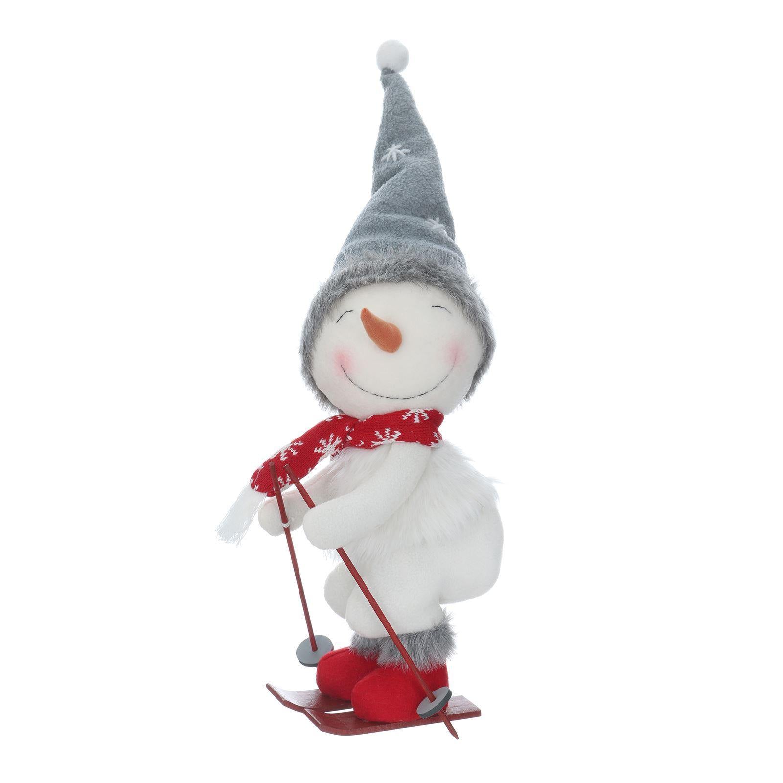 Mr Crimbo 16" Skiing Snowman Plush Christmas Decoration - MrCrimbo.co.uk -XS5734 - -christmas decorations
